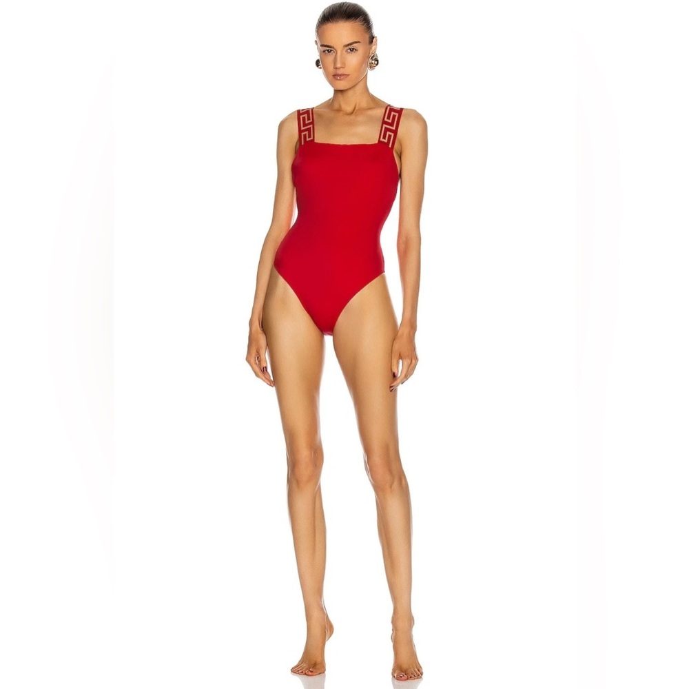 VERSACE Women's Greca Border One Piece Red Swimsuit SZ 1 XS US IT 38 NEW AUTH.